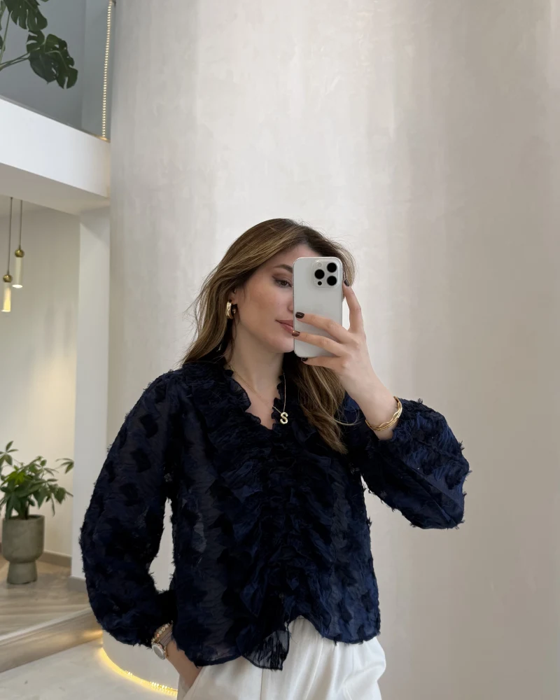 Alina Fırfırlı Püskül Bluz - Lacivert - Kod: 1076