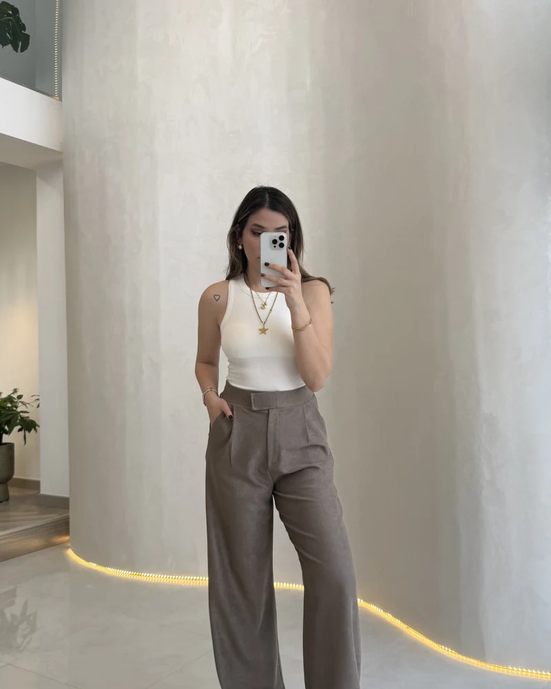 Kadife Cırt Detay Pantolon - Vizon - Kod: 3997