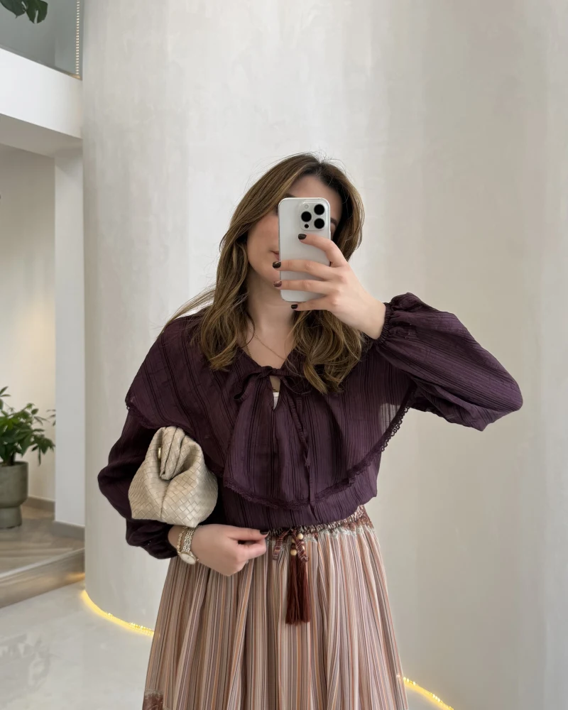 Bebe Yaka Dantel Detaylı Bluz - Mürdüm - Kod: 1571