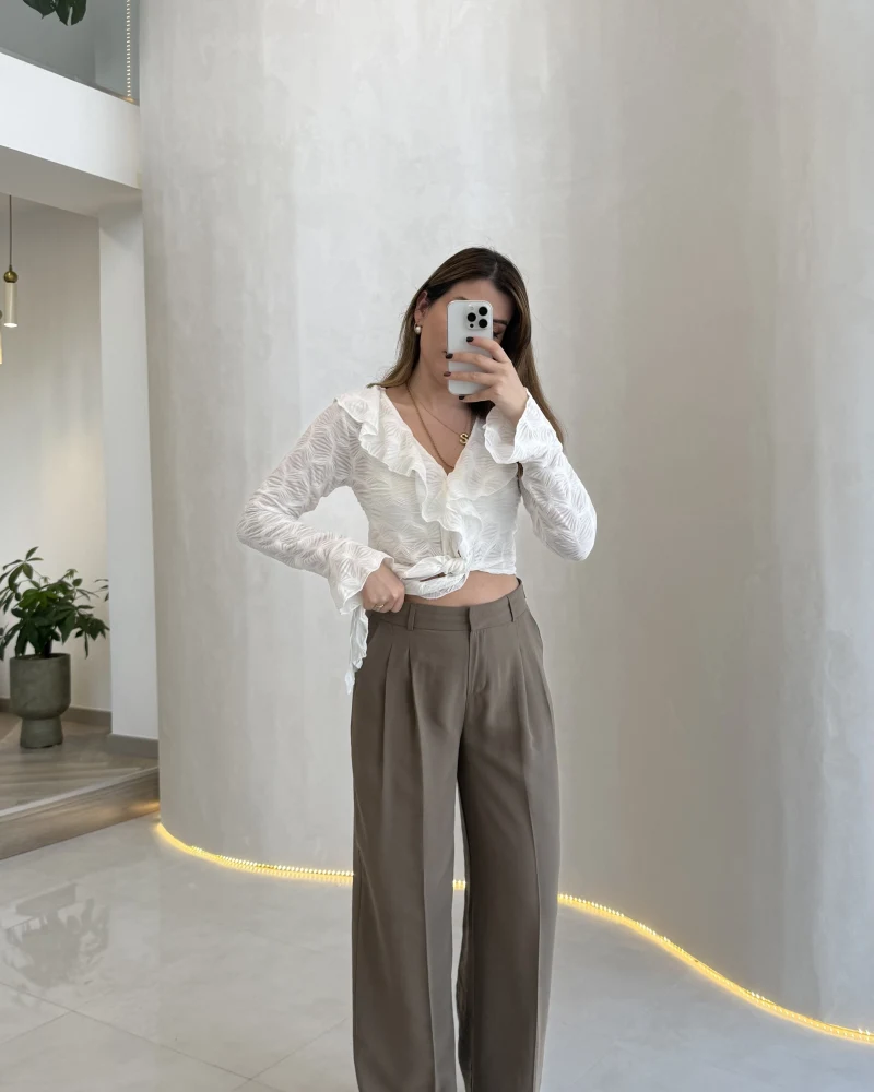 Ineffable Geniş Paça Palazzo Pantolon - Haki - Kod: 3867