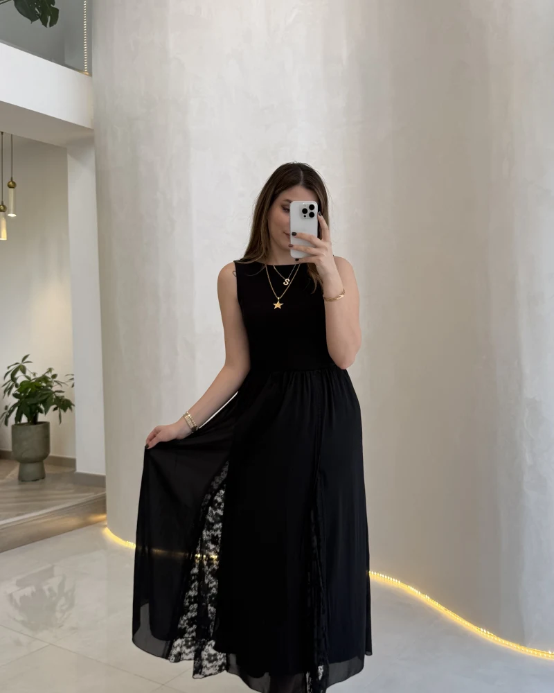 Finesse Astralı Dantel Detay Şifon Etek - Siyah - Kod: 3371