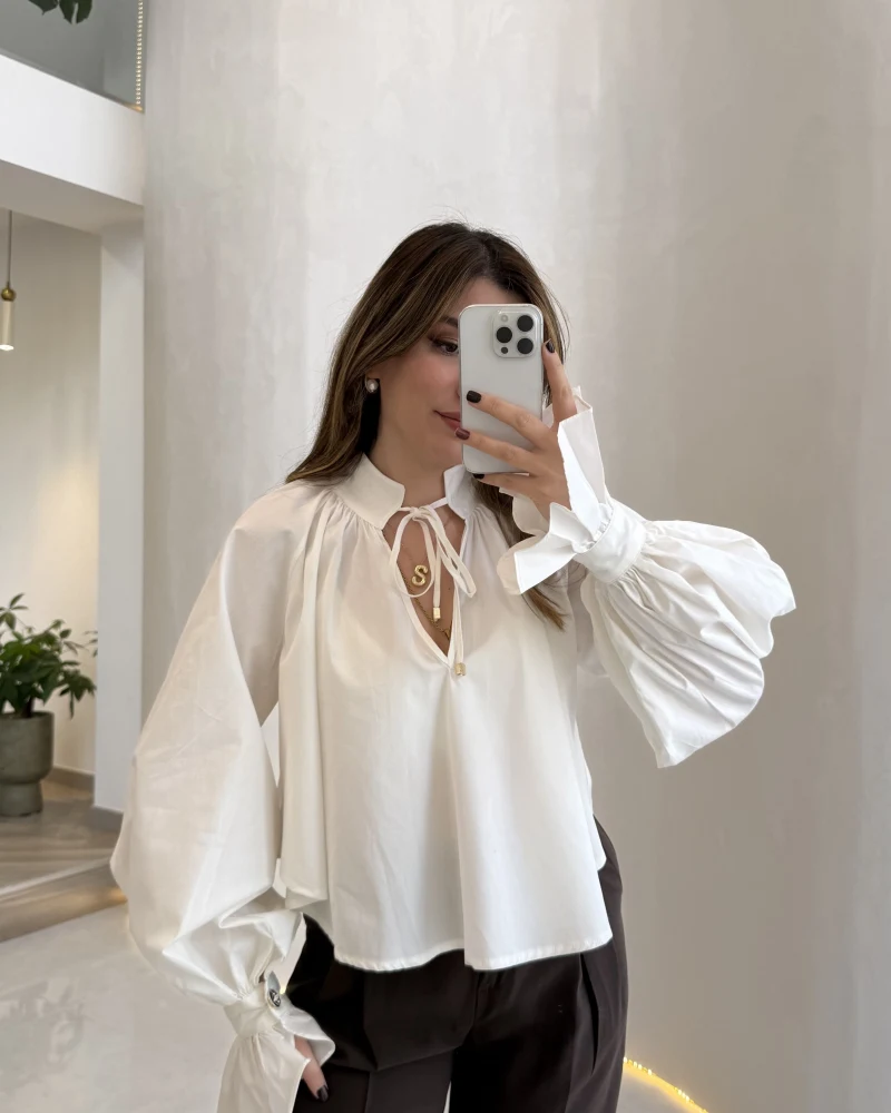 Soleil Bilek Detay Balon Kol Bluz - Beyaz - Kod: 112254