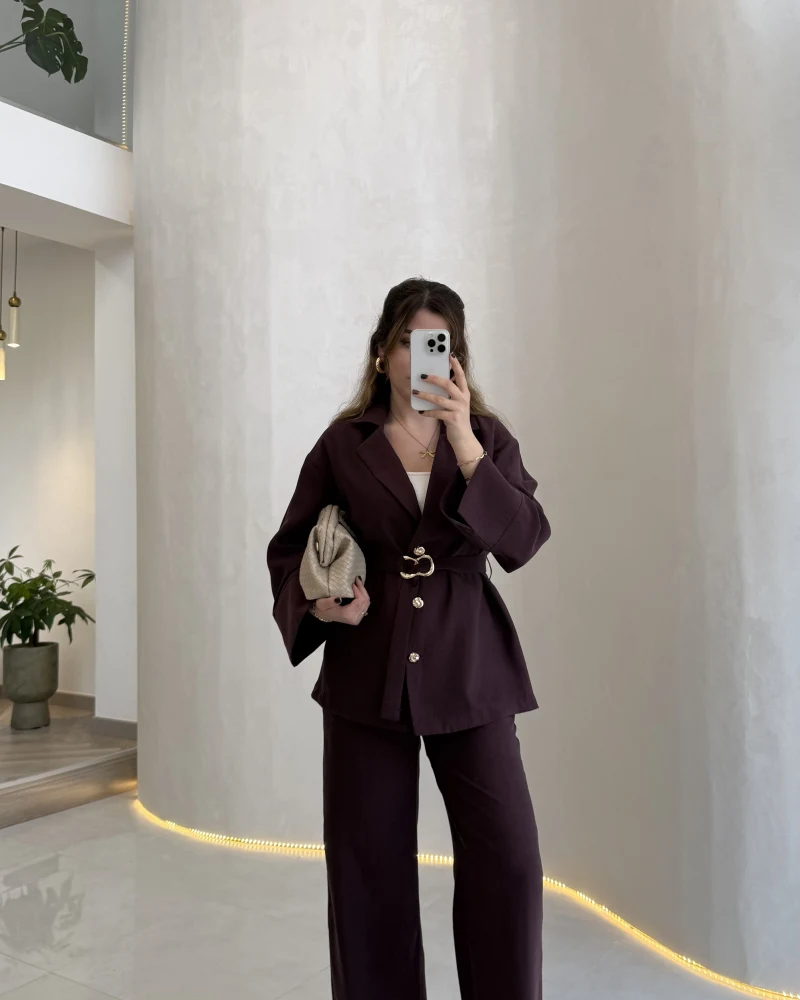 Toka Detay Kemerli Tunik Takım - Mürdüm - Kod: 8927