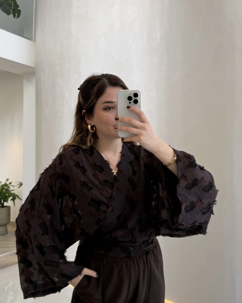 Nila Bağlamalı Püsküllü Kimono - Acı Kahve - Kod: 7048