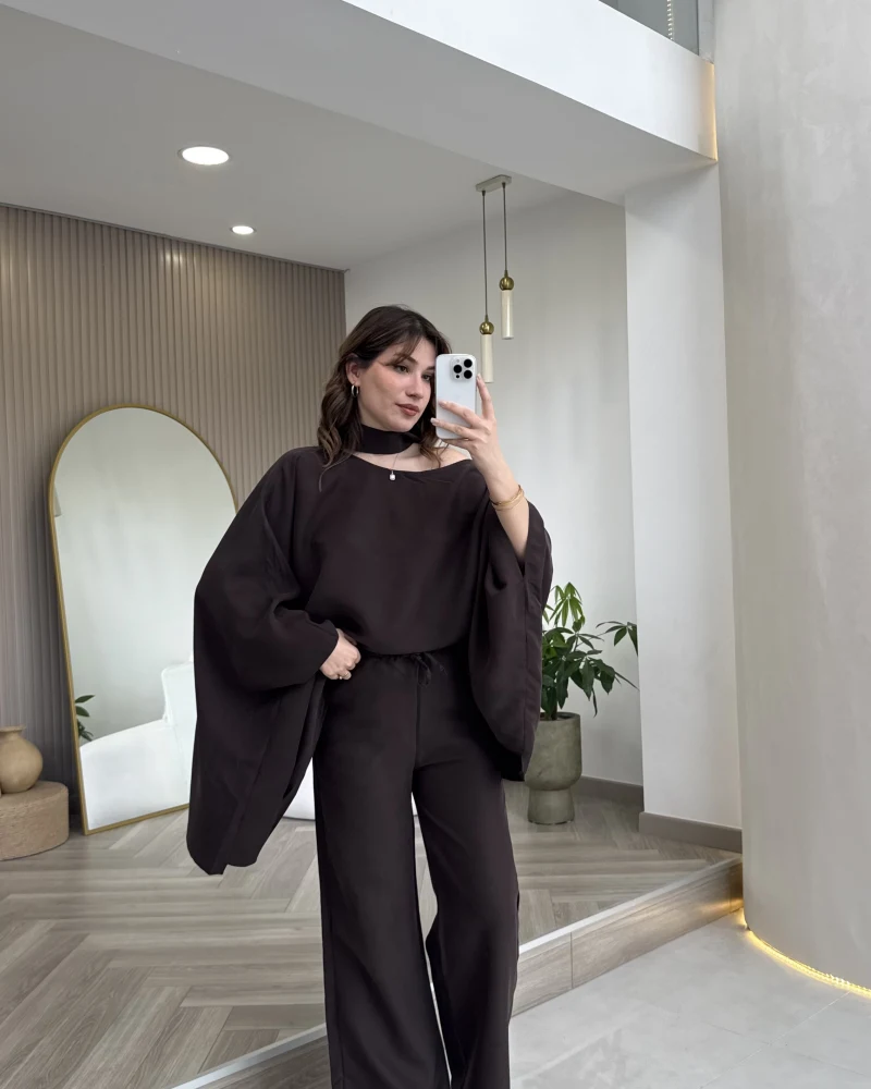 Monti Fular Detay Pelerin Takım - Kahve - Kod: 9042