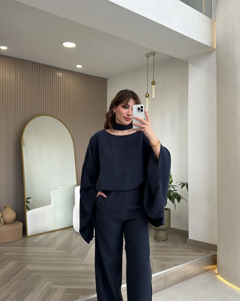 Monti Fular Detay Pelerin Takım - Lacivert - Kod: 9042