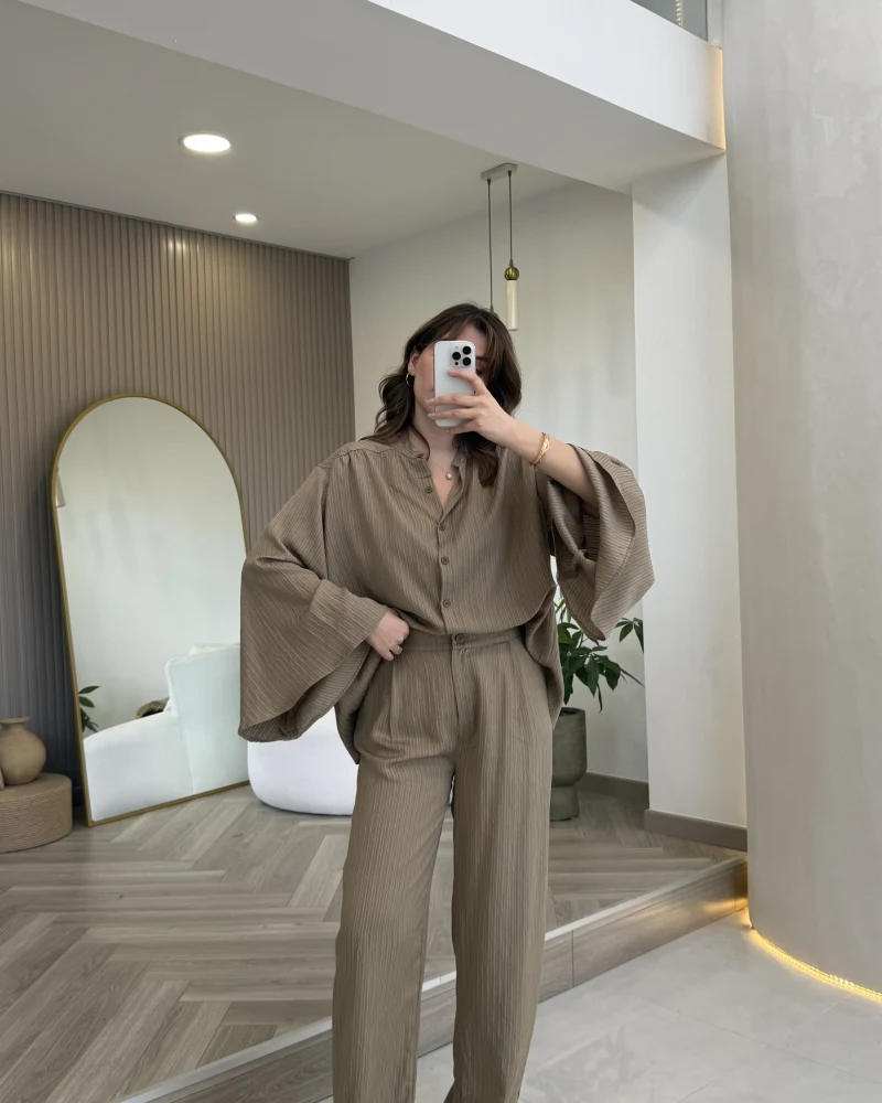 El Escorial Oversize Çizgili Takım - Haki - Kod: 9069