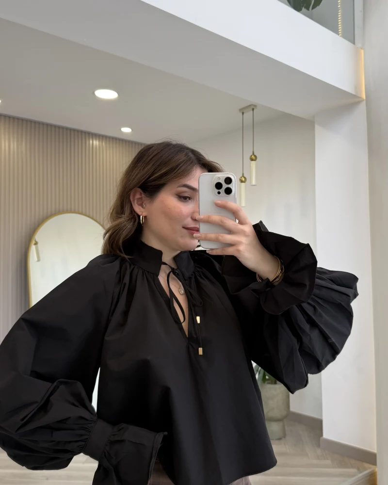 Soleil Bilek Detay Balon Kol Bluz - Siyah - Kod: 112254