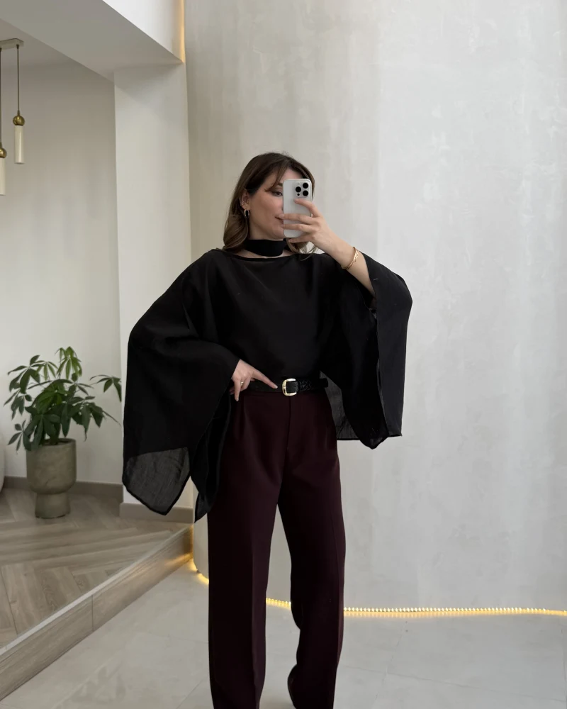 Kumaş Palazzo Pantolon - Mürdüm - Kod: 3879