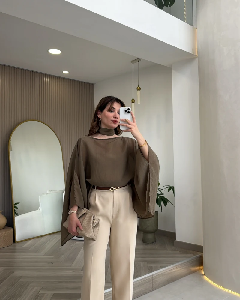 Kumaş Palazzo Pantolon - Taş - Kod: 3879