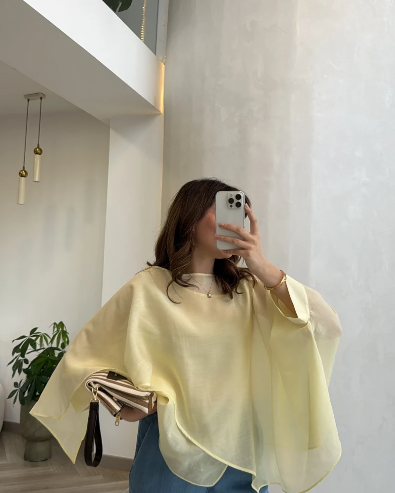 Uçuşan Pelerin Bluz - Sarı - Kod: 5026