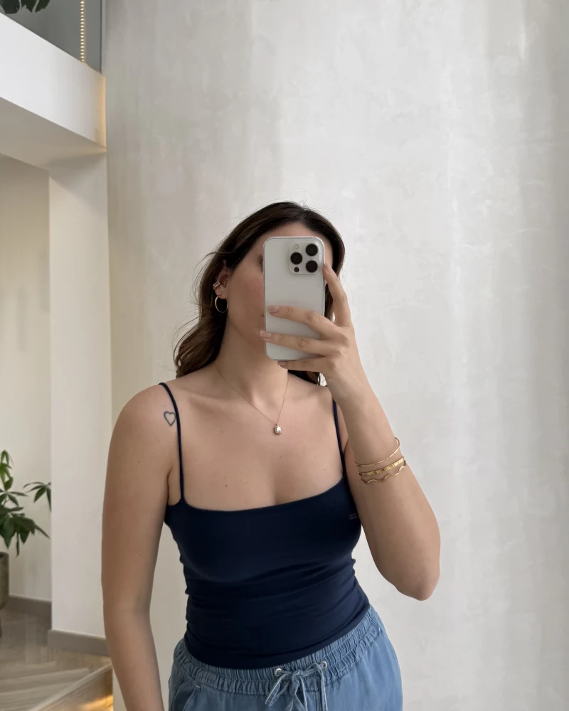 Tek Askılı Pedli Crop Body - Lacivert - Kod: 00159