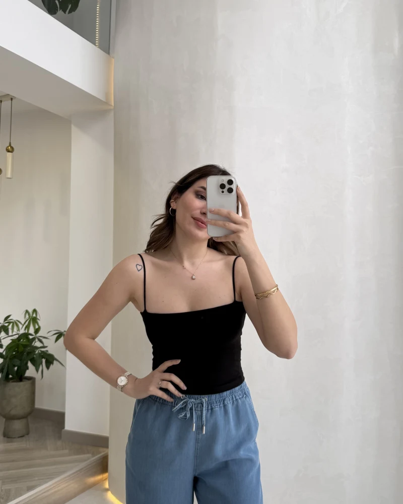 Tek Askılı Pedli Crop Body - Siyah - Kod: 00159