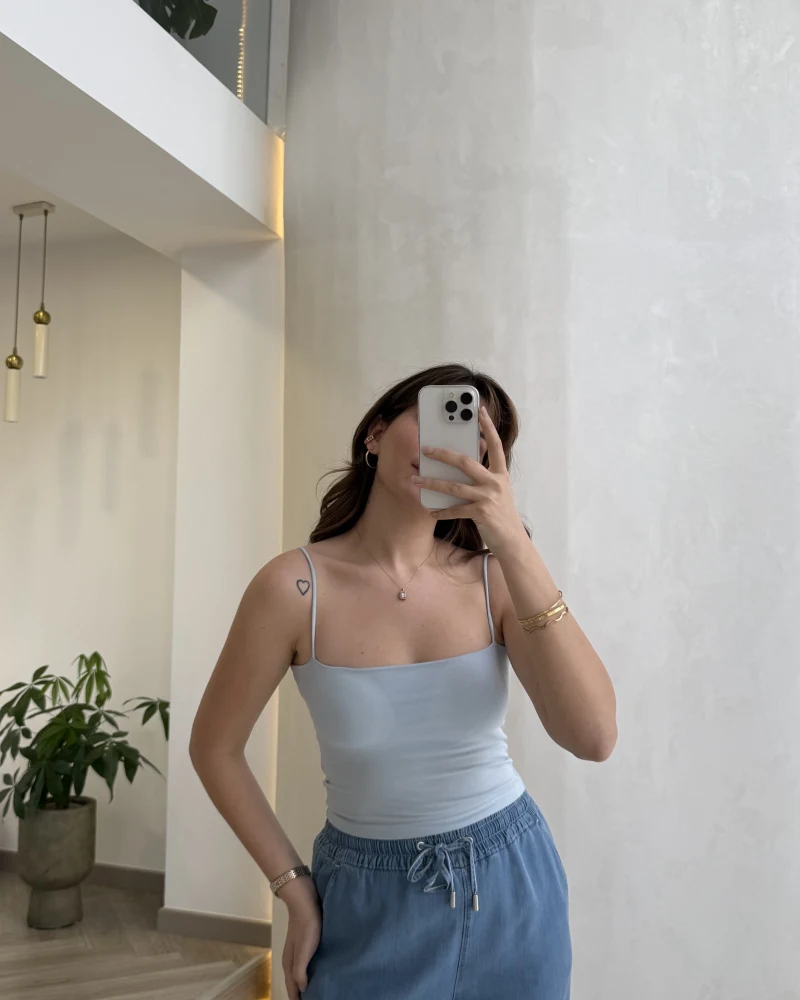 Tek Askılı Pedli Crop Body - Mavi - Kod: 00159