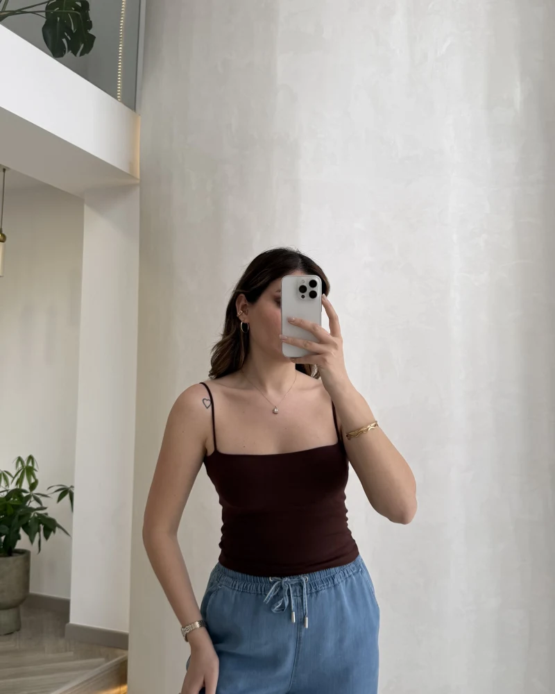 Tek Askılı Pedli Crop Body - Kahve - Kod: 00159