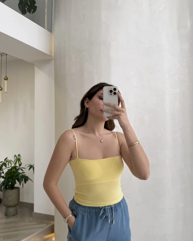 Tek Askılı Pedli Crop Body - Sarı - Kod: 00159