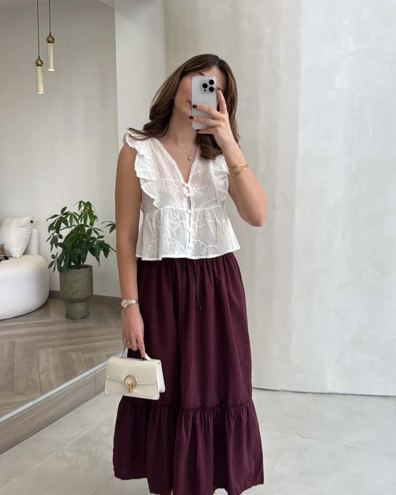 Beli Gipe Detaylı Midi Boy Etek - Mürdüm - Kod: 1294