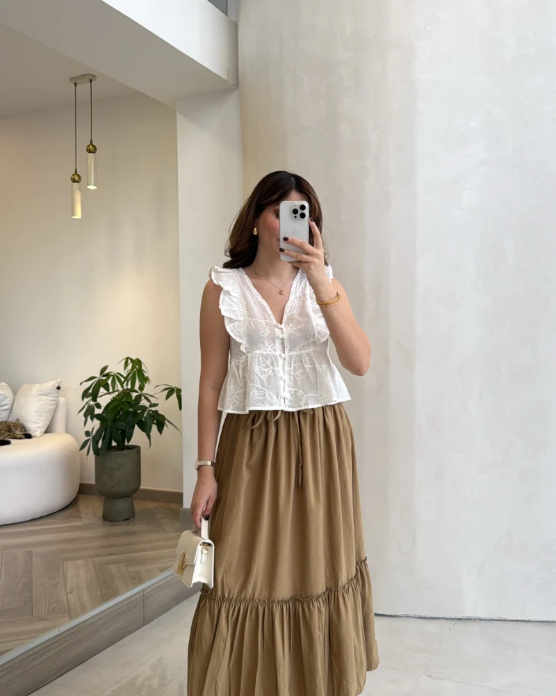 Beli Gipe Detaylı Midi Boy Etek - Camel - Kod: 1294