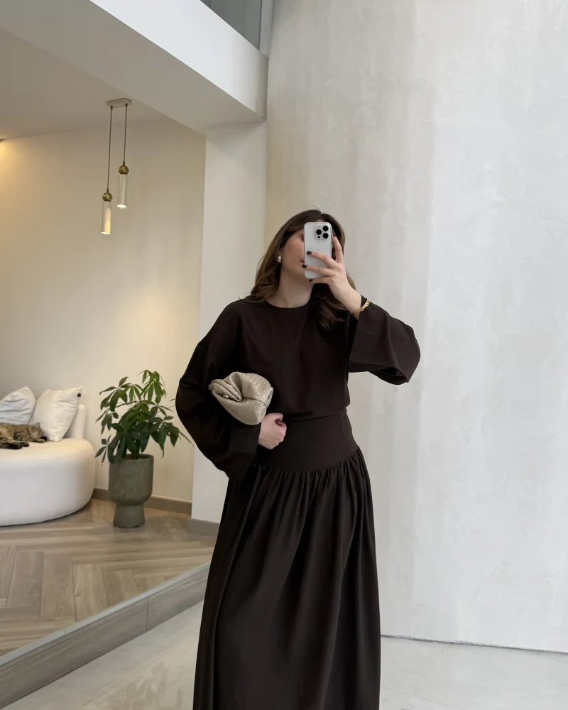 Catania Bel Detay Etek Bluz Takım - Acı Kahve - 6017