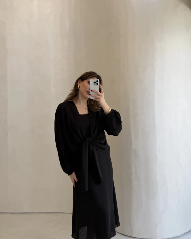 Bolerolu Midi Boy Elbise - Siyah - Kod: 3367