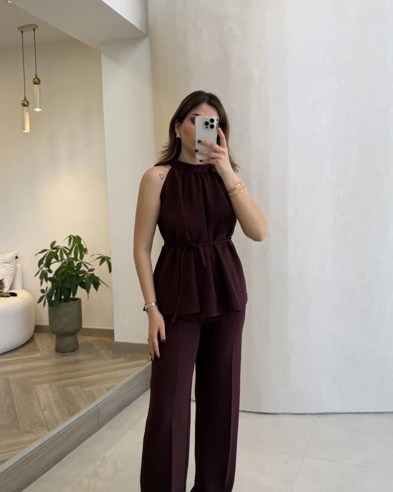 Fera Bağlama Detaylı Takım - Mürdüm - Kod: 8920