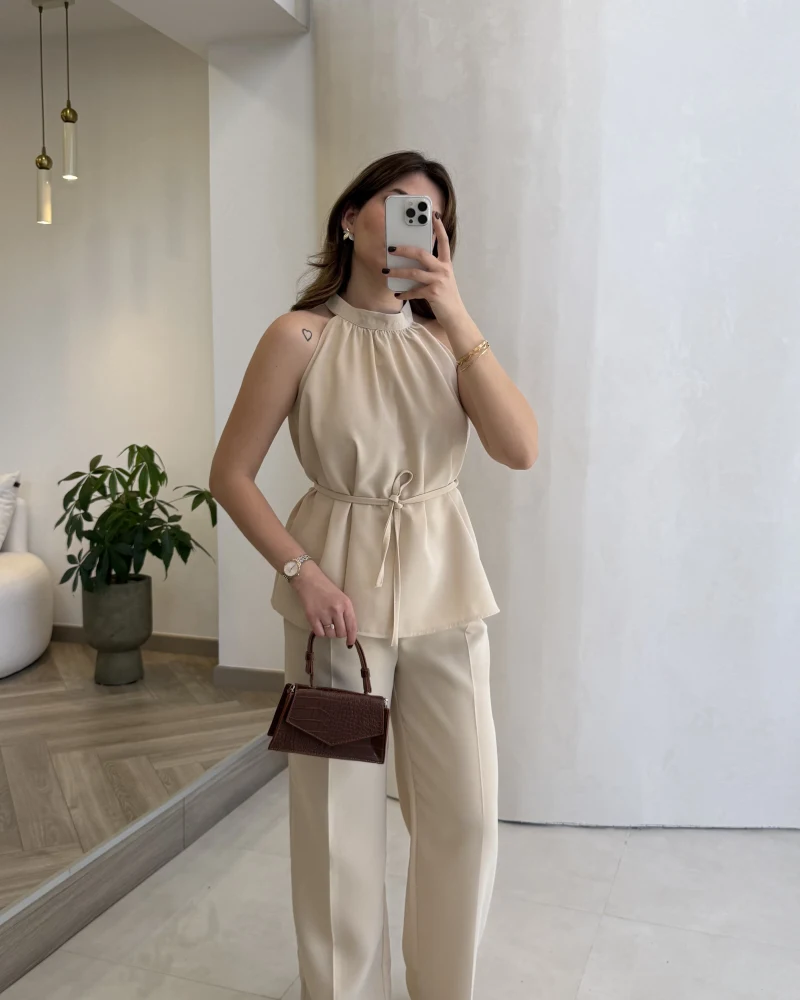 Fera Bağlama Detaylı Takım - Taş - Kod: 8920