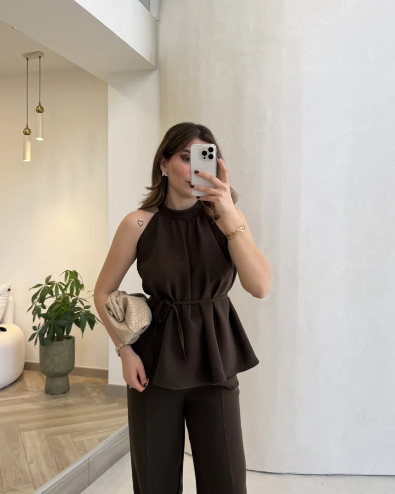 Fera Bağlama Detaylı Takım - Kahve - Kod: 8920