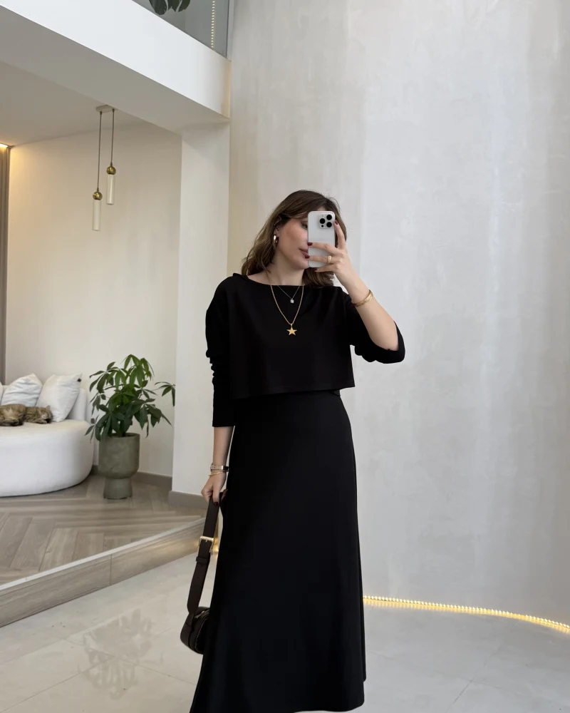 Bluzlu İkili Takım Elbise - Siyah - Kod: 4064