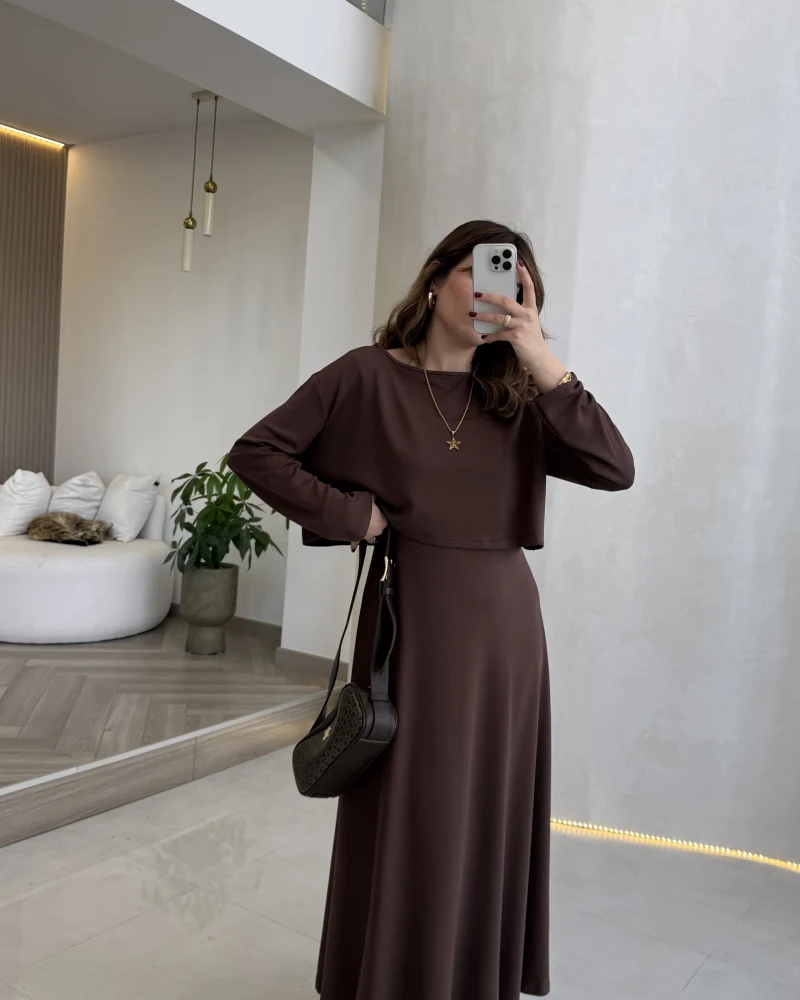 Bluzlu İkili Takım Elbise - Kahverengi - Kod: 4064