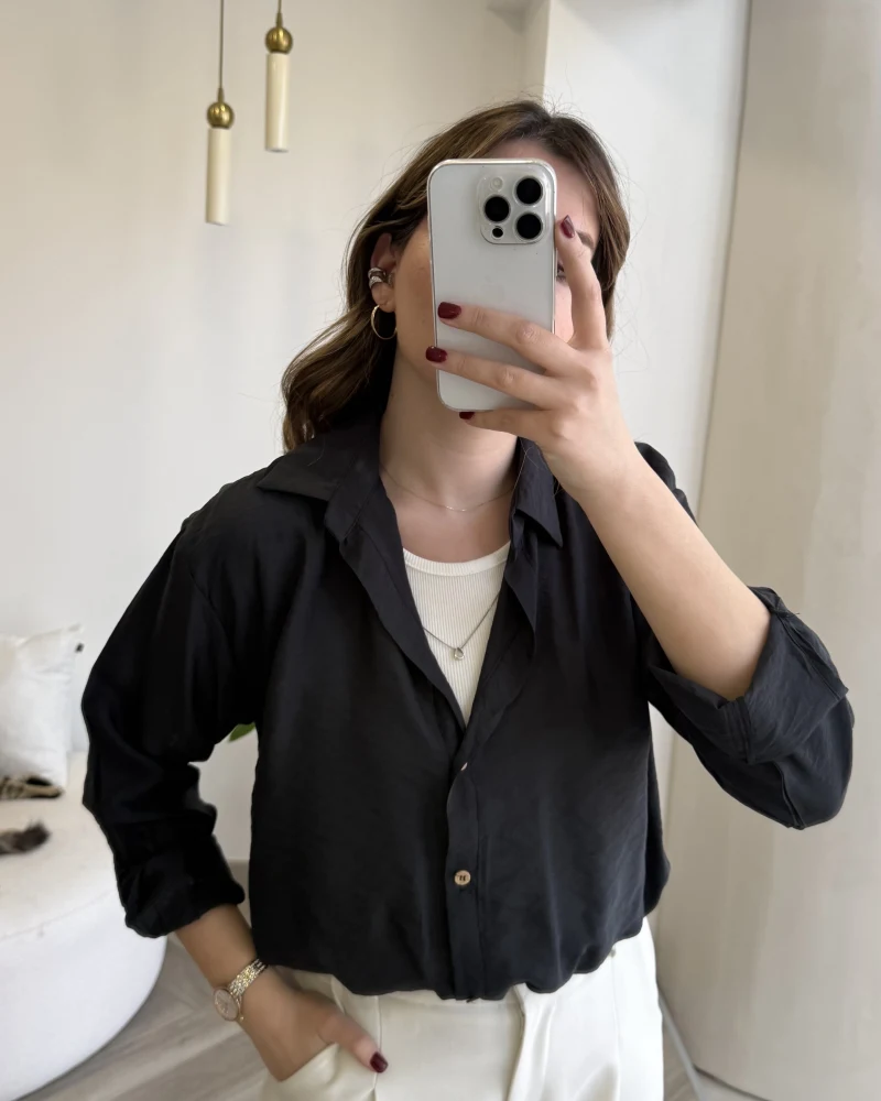 Aksesuar Detaylı Body Gömlek - Antrasit - Kod: 2016