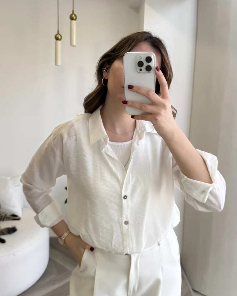 Aksesuar Detaylı Body Gömlek - Beyaz - Kod: 2016