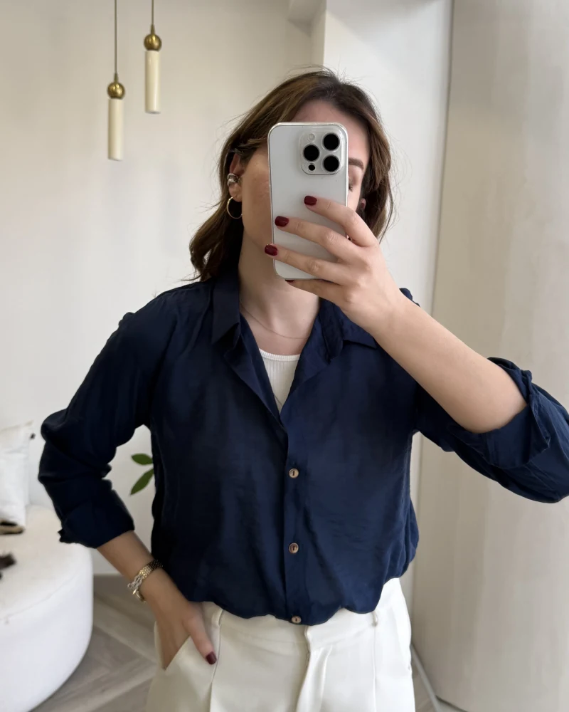 Aksesuar Detaylı Body Gömlek - Lacivert - Kod: 2016