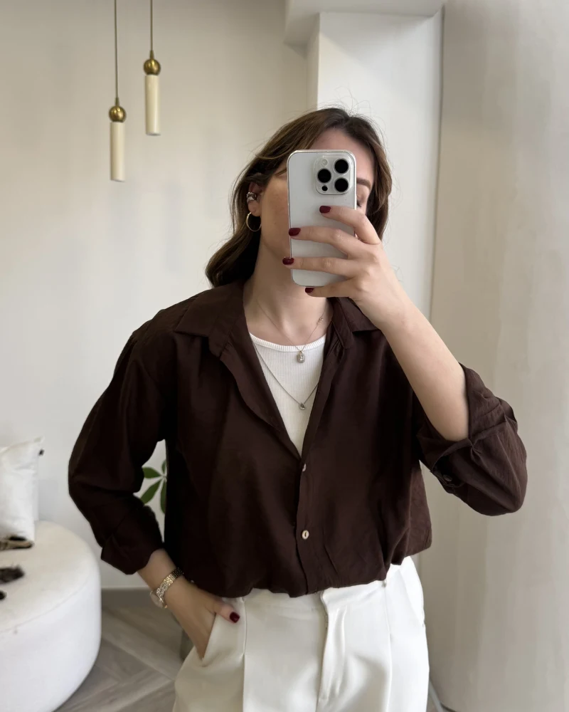 Aksesuar Detaylı Body Gömlek - Kahverengi - Kod: 2016