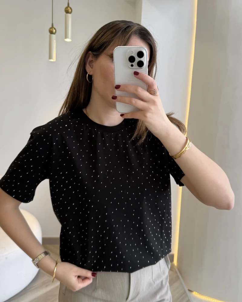 Sorrento Taşlı T-shirt - Siyah - Kod: 8491