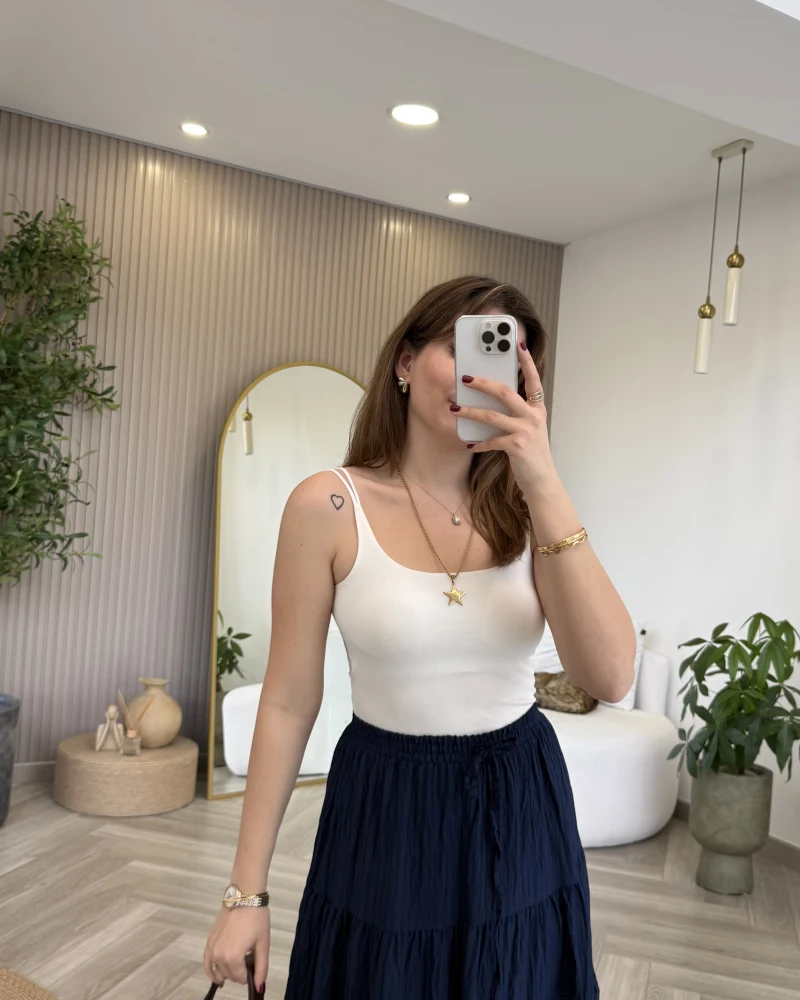 Çift Askılı Pedli Crop Body - Ekru - Kod: 01406