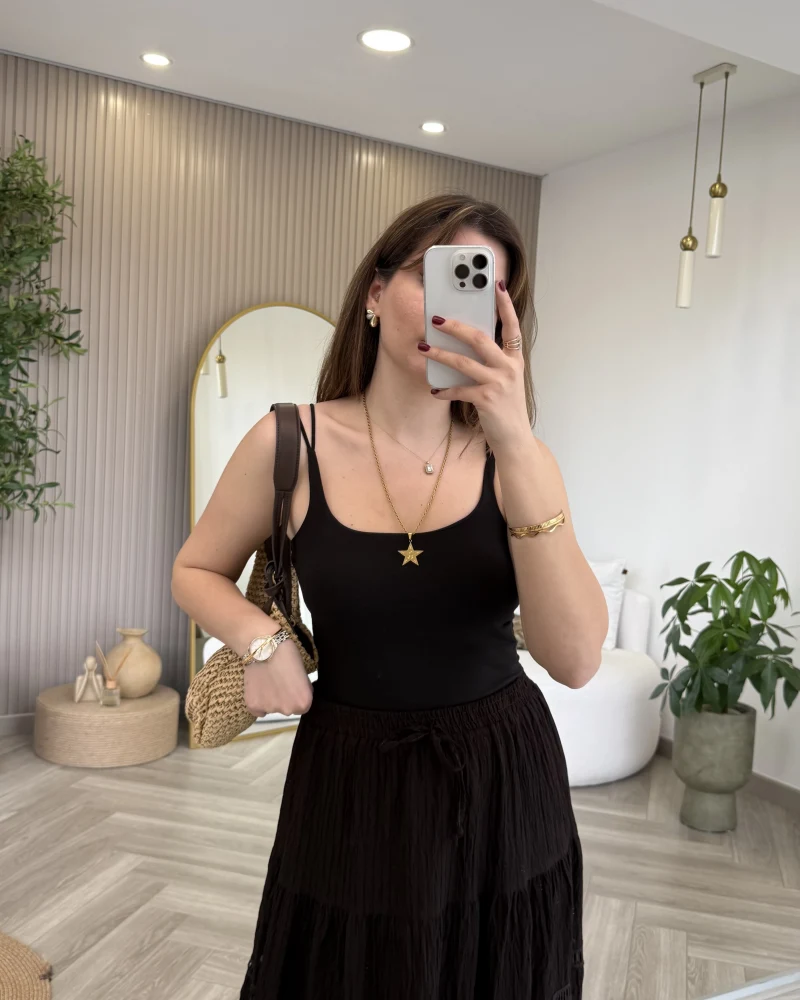 Çift Askılı Pedli Crop Body - Siyah - Kod: 01406