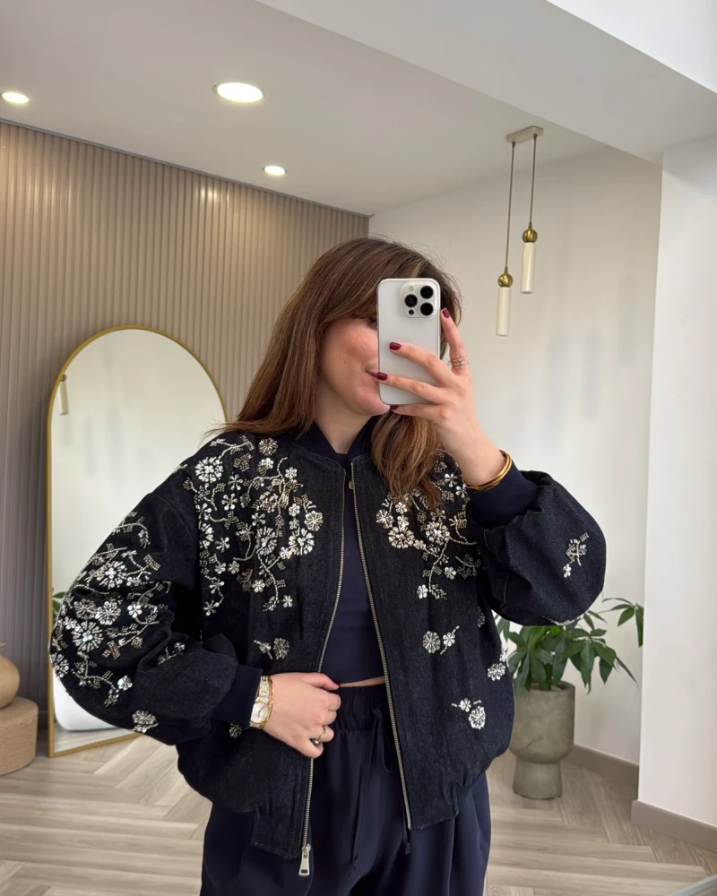 Premium Taş Pul Detaylı Pamuklu Ceket - Lacivert - Kod: 99927