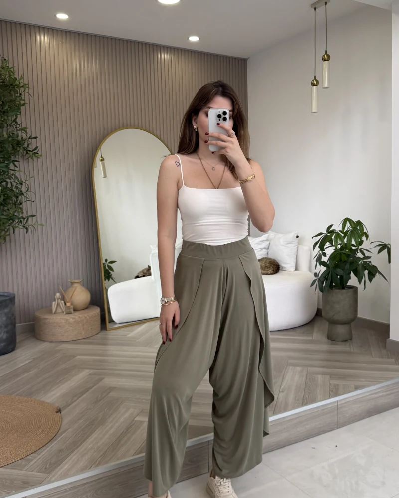 Yırtmaçlı Şalvar Pantolon - Haki - Kod: 51147