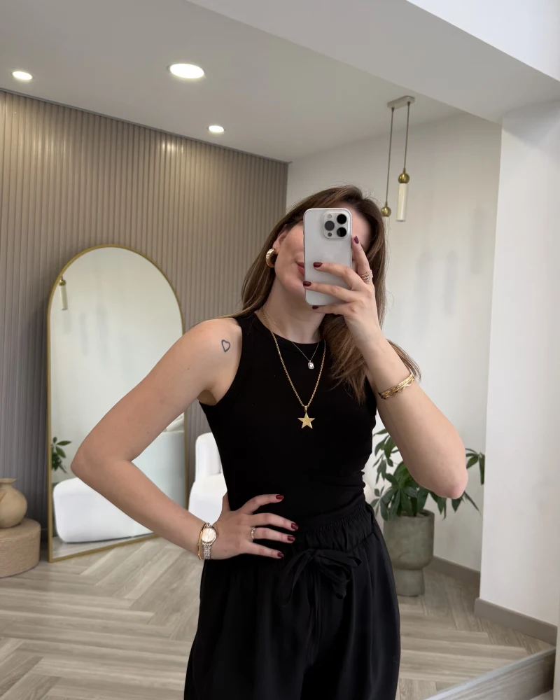 Halter Yaka Göğüs Pedli Crop Body - Siyah - Kod: 5044