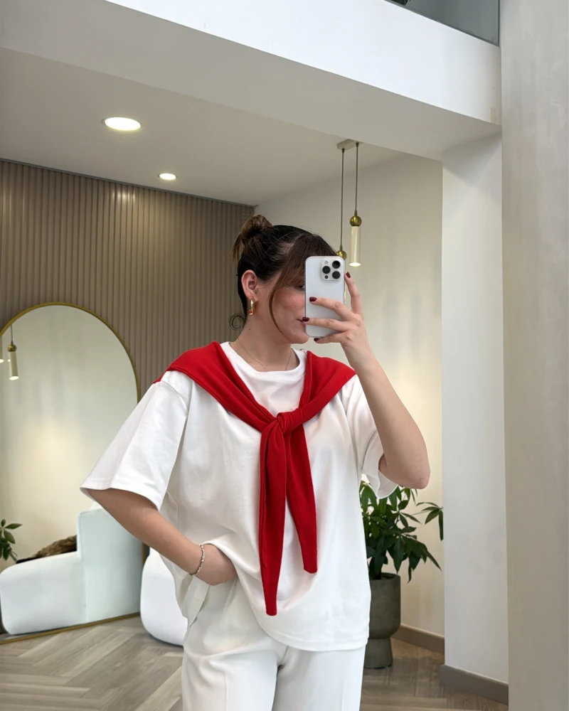 Daisy Bağlama Detay T-shirt - Kırmızı - Kod: 580688