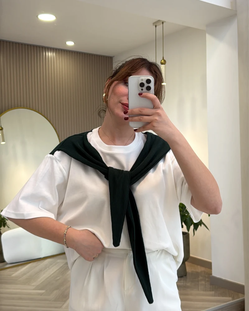 Daisy Bağlama Detay T-shirt - Zümrüt - Kod: 580688