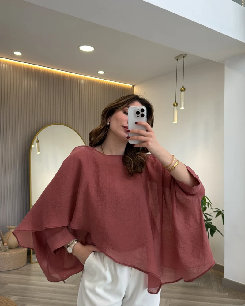 Uçuşan Pelerin Bluz - Kiremit - Kod: 5026