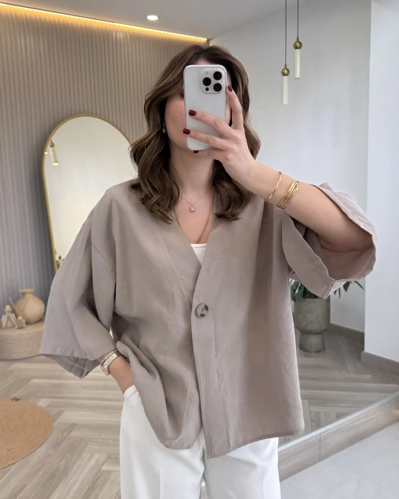 Önü Düğmeli Modal Gömlek - Vizon - Kod: 4961