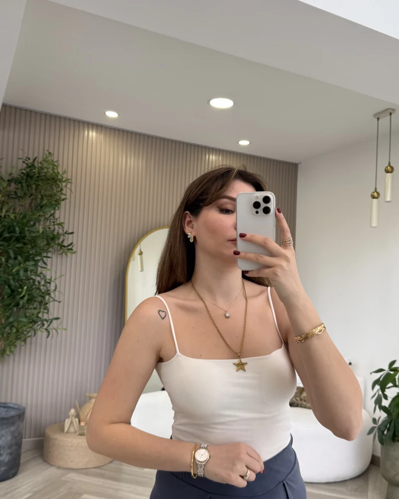 Tek Askılı Pedli Crop Body - Ekru - Kod: 00159