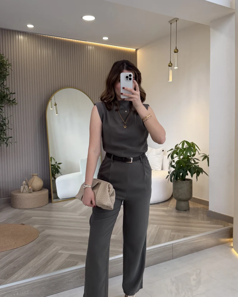 Kemerli Sıfır Kol Tulum - Haki - Kod: 580907