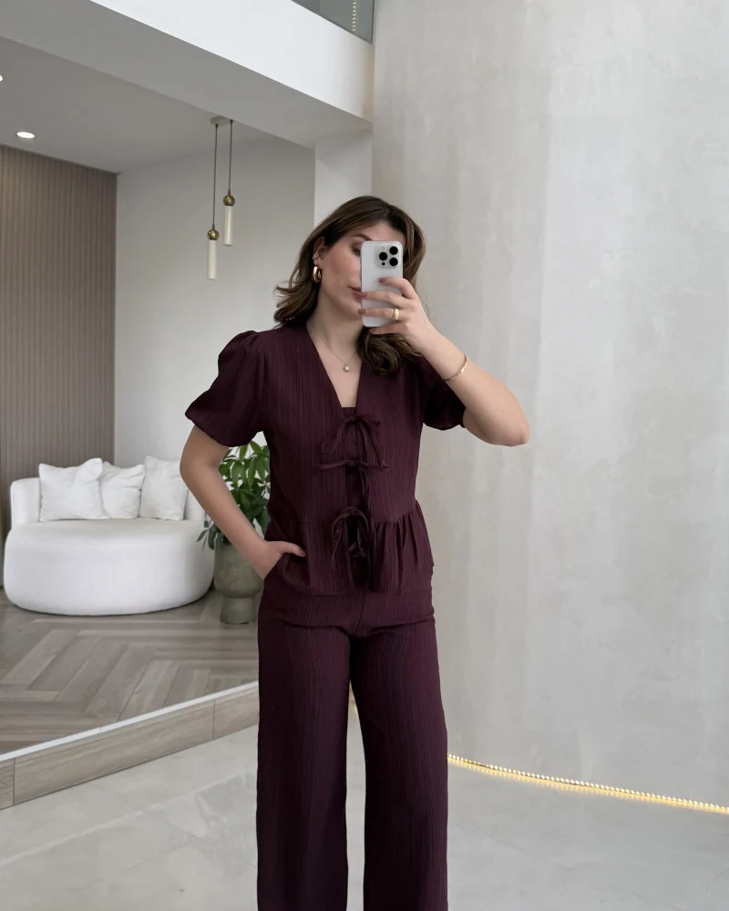 New Gofre Takım - Mürdüm - Kod: 8015