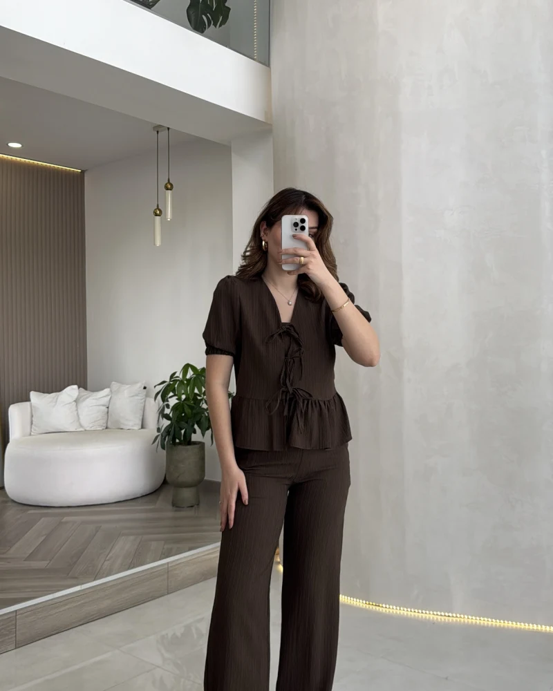 New Gofre Takım - Kahverengi - Kod: 8015