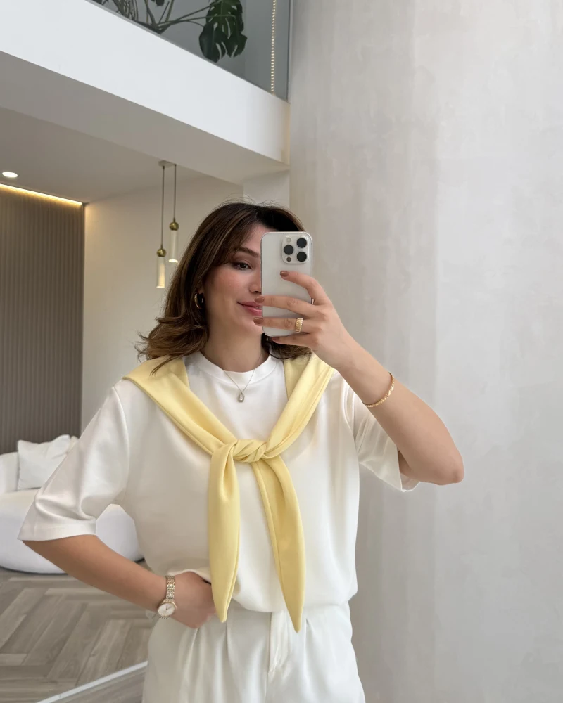 Sawa Fular Detay T-Shirt - Sarı - Kod: 1094