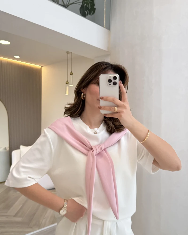 Sawa Fular Detay T-Shirt - Pembe - Kod: 1094