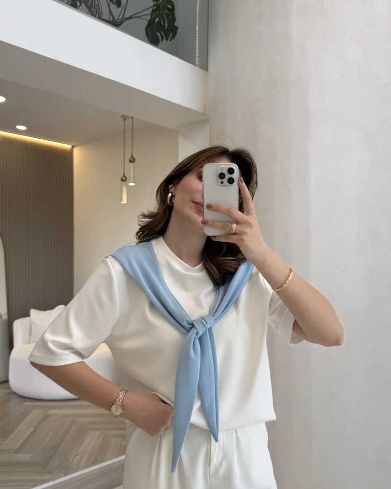 Sawa Fular Detay T-Shirt - Bebe Mavisi - Kod: 1094